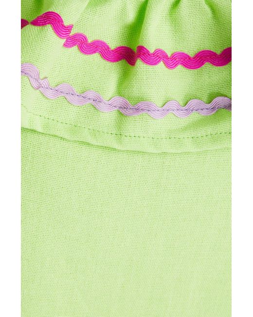 Olivia Rubin Green Tulip Ruffled Cotton And Linen-blend Mini Dress