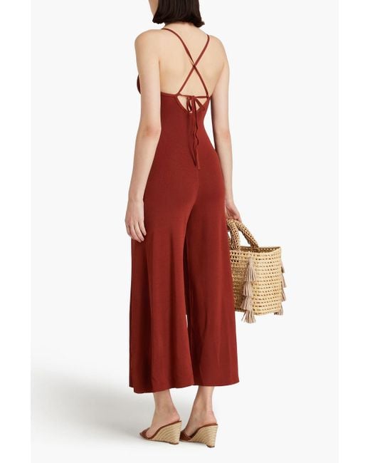 Cult Gaia Red Lulie Cropped Knitted Wide-leg Jumpsuit