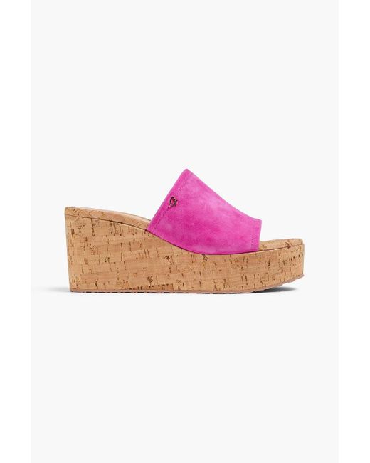 Gianvito Rossi Pink Suede Wedge Mules