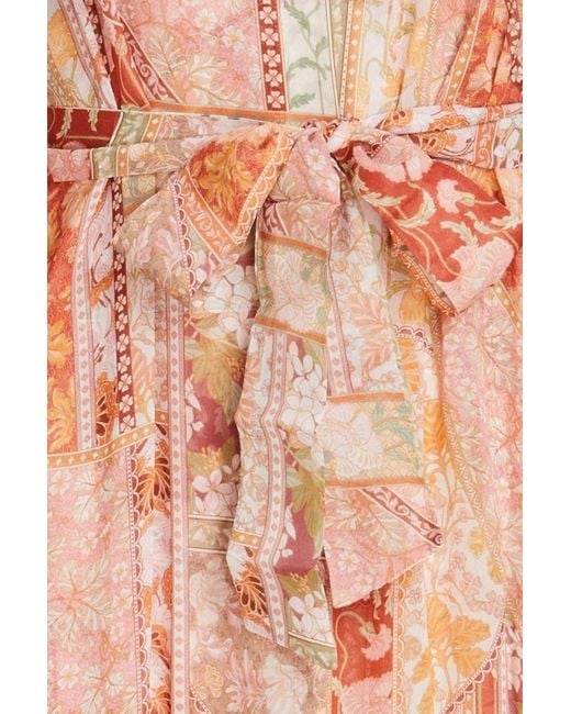 Zimmermann Pink Gathered Floral-print Georgette Midi Dress