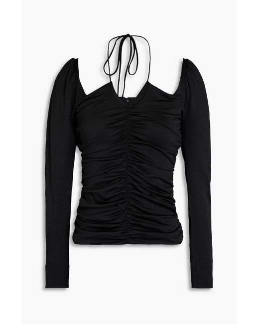 Ganni Black Ruched Stretch-crepe Top