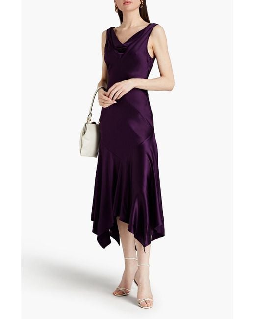 Nicholas Purple Seline Asymmetric Draped Satin Midi Dress