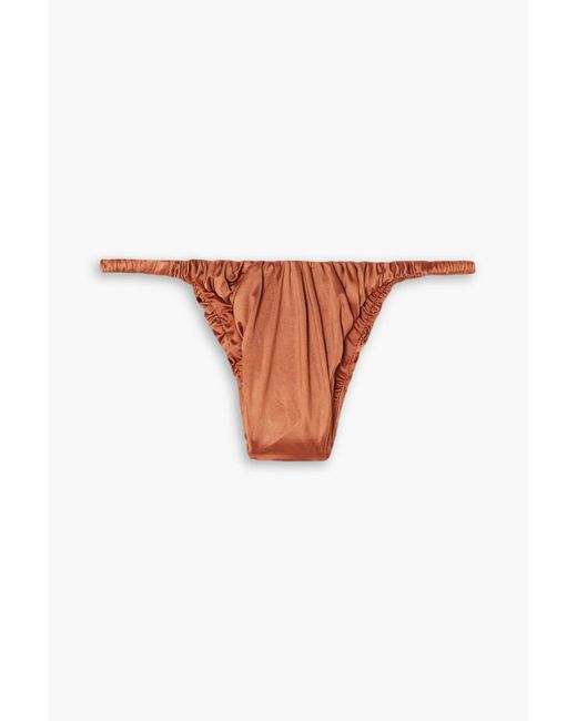 Isa Boulder White Waves Ruched Stretch-satin Bikini Briefs