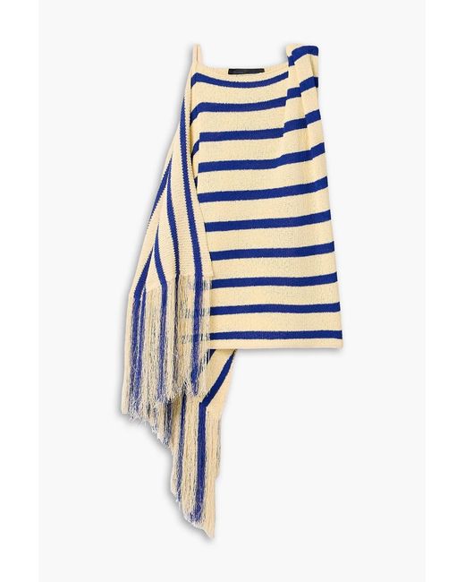 Proenza Schouler Blue Yves Asymmetric Fringed Striped Top