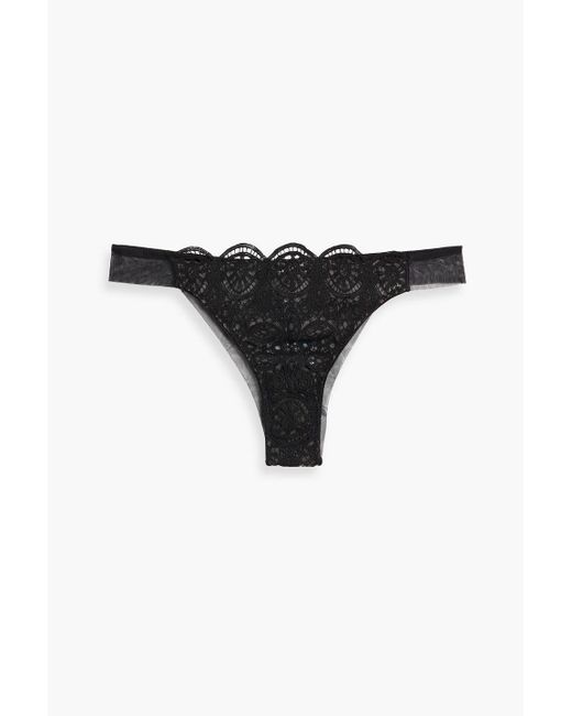 I.D Sarrieri Black Kaleidoscope Stretch-tulle And Scalloped Lace Thong