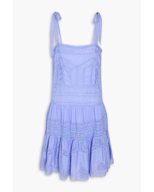 Zimmermann Blue Lace-Trimmed Cotton-Mousseline Mini Dress
