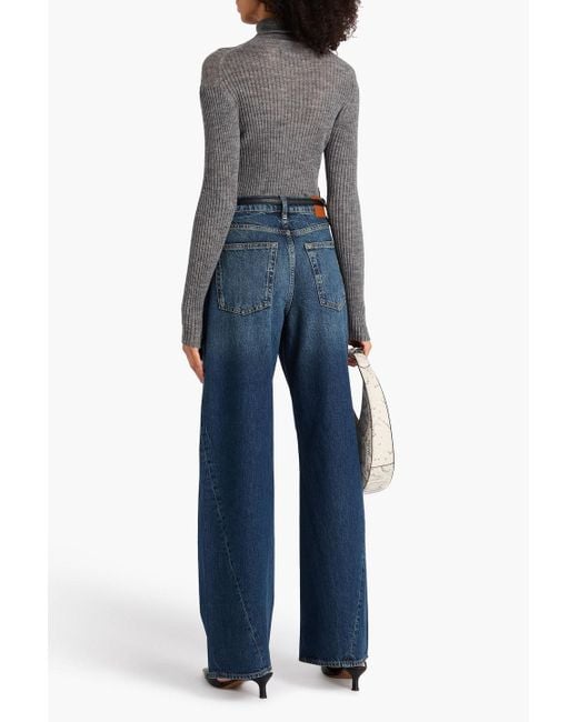Anine Bing Gray Kyle Ribbed Wool-Blend Turtleneck Sweater