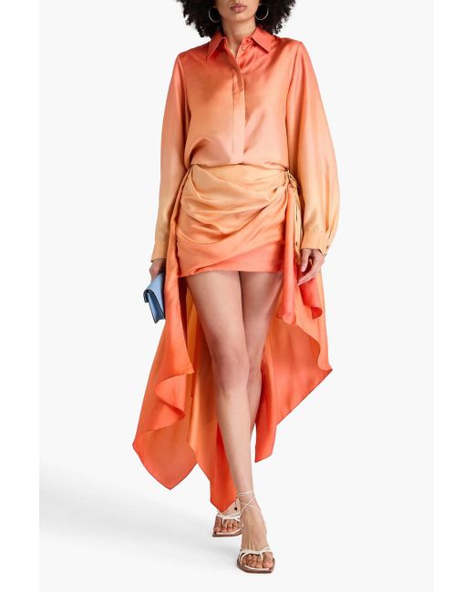 Zimmermann Orange Draped Dégradé Silk-Twill Mini Skirt