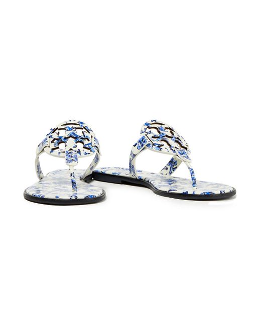 Tory Burch Miller Floral-print Laser-cut Leather Sandals in Blue | Lyst  Canada