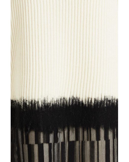 Joseph White Lace-paneled Ribbed Wool Sweater