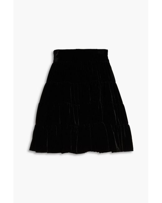 Sandro Black Fanfan Tiered Gathered Velvet Skirt