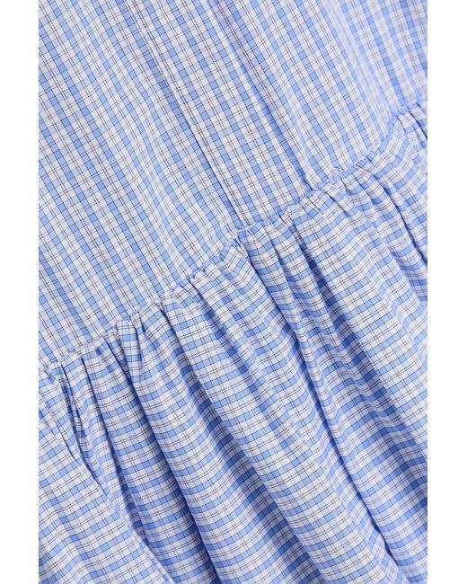Claudie Pierlot Blue Checked Cotton-poplin Mini Shirt Dress