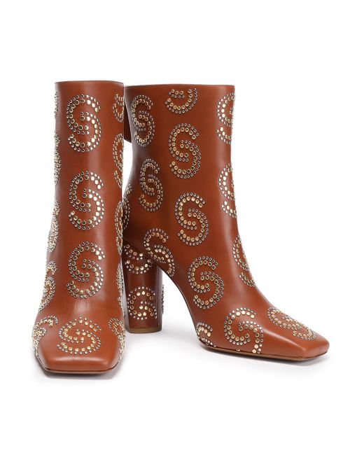 Roberto Cavalli Brown Studded Leather Ankle Boots