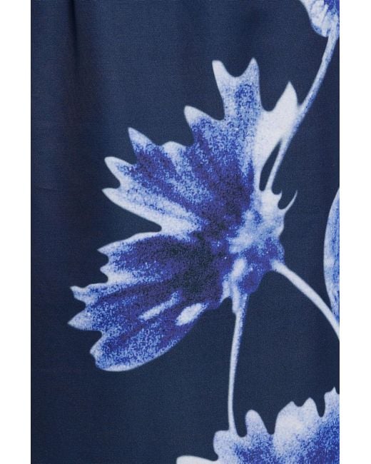 Erdem Blue Floral-Print Faille Midi Dress