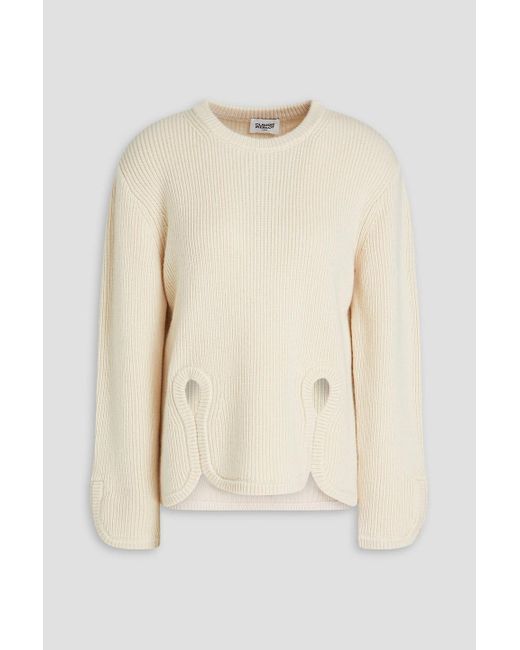 Claudie Pierlot Natural Cutout Ribbed Wool-blend Sweater