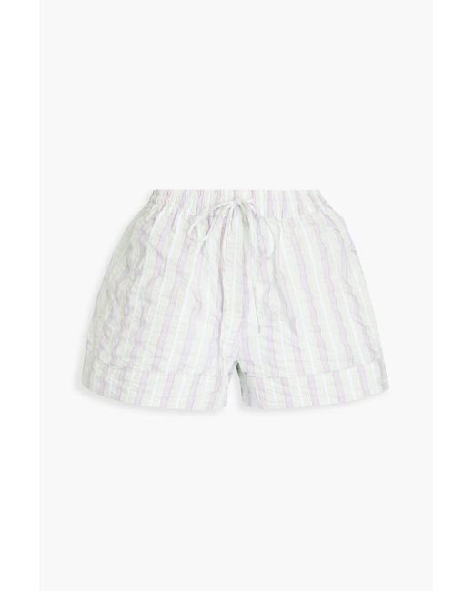 Ganni White Striped Cotton-blend Seersucker Shorts