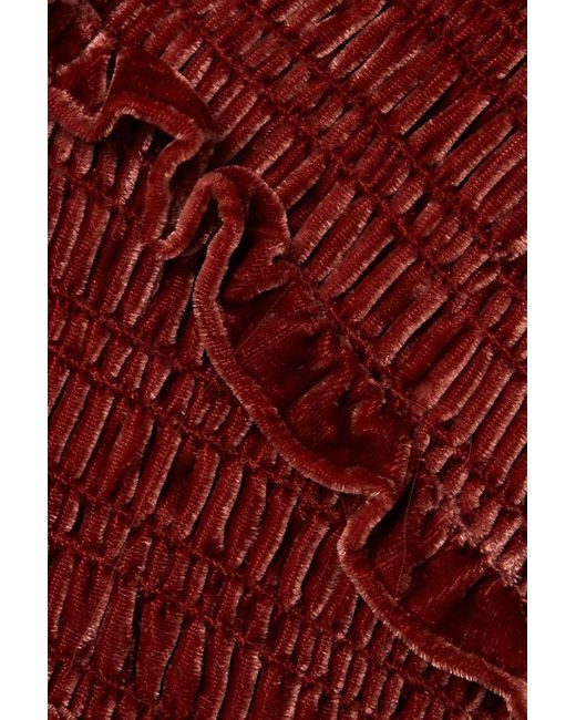 Sea Red Mayde Open-back Smocked Velvet Midi Dress