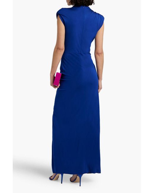 Diane von Furstenberg Blue Apollo Ruched Jersey Maxi Dress