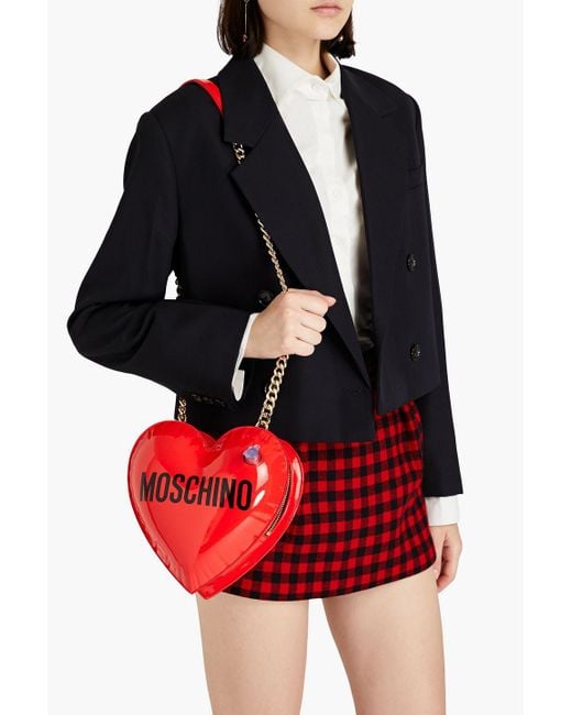 Moschino Red Logo-print Faux Patent Leather Shoulder Bag