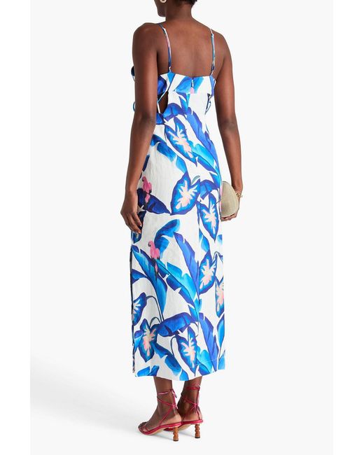 Farm Rio Blue Lace-Up Printed Linen Maxi Dress
