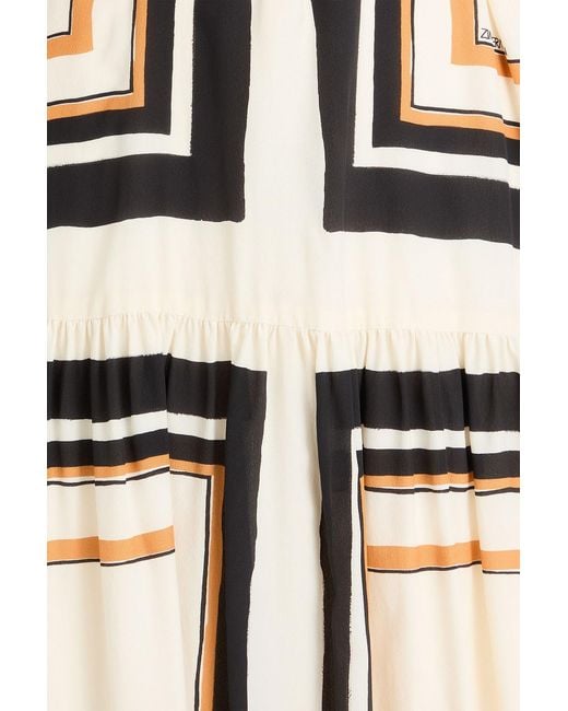 Zimmermann Natural Tie-Neck Printed Crepe De Chine Midi Dress