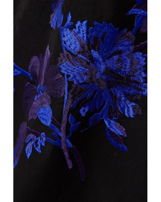 Erdem Blue One-Shoulder Embroidered Cotton-Faille Midi Dress