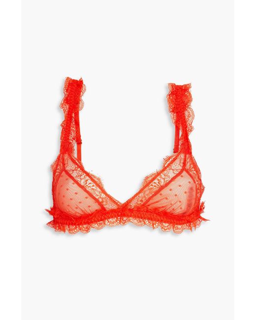LoveStories Red Love Lace Lace-trimmed Point D'esprit Triangle Bra