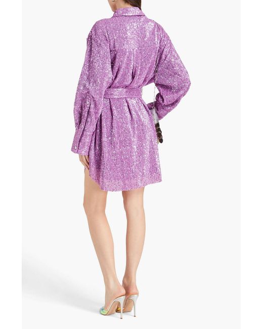 Stine Goya Purple Isolde Sequined Lamé-jersey Mini Shirt Dress