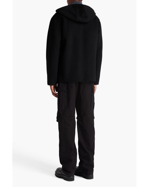 Sandro Black Wool-Blend Felt Hooded Jacket for men