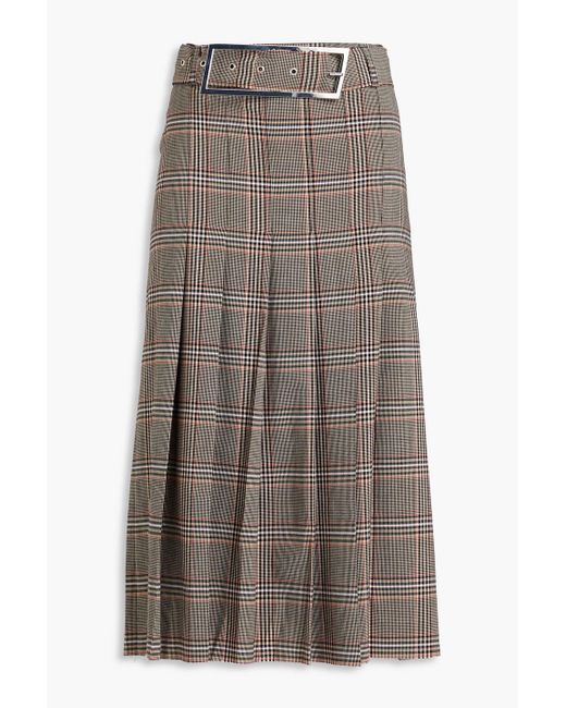 16Arlington Brown Nimue Belted Pleated Prince Of Wales Checked Woven Midi Skirt