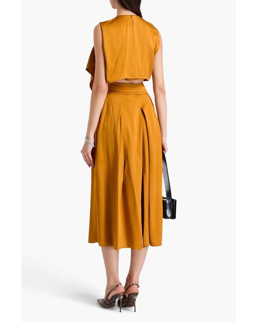 Victoria Beckham Orange Midi-wickelkleid aus satin mit drapierung