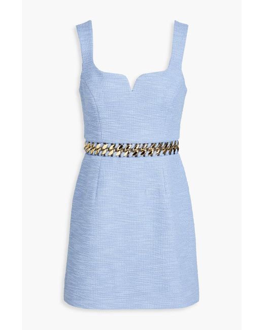 Rebecca Vallance Blue Chain-embellished Bouclé-tweed Mini Dress