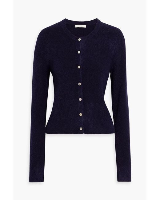 Vince Blue Bouclé-Knit Silk-Blend Cardigan