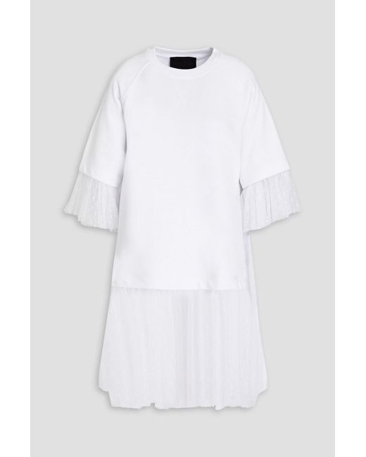 RED Valentino White Point D'esprit-paneled French Cotton-terry Top
