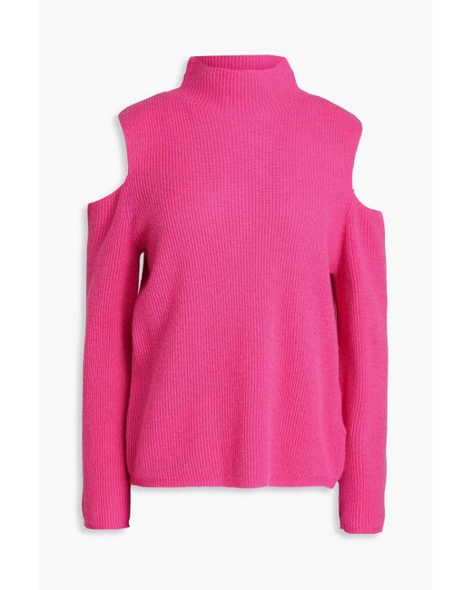 Maje Pink Cutout Ribbed Cashmere Turtleneck Sweater
