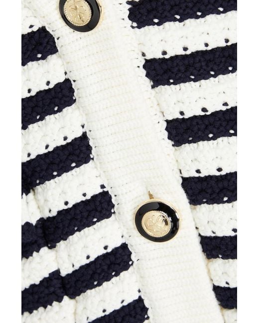 Ba&sh Black Striped Crochet-knit Cotton-blend Cardigan