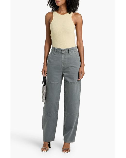 FRAME Gray The Cuffed Utility High-Rise Barrel-Leg Jeans