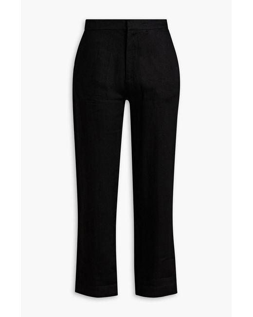 Asceno Black The Olbia Cropped Organic Linen Straight-leg Pants