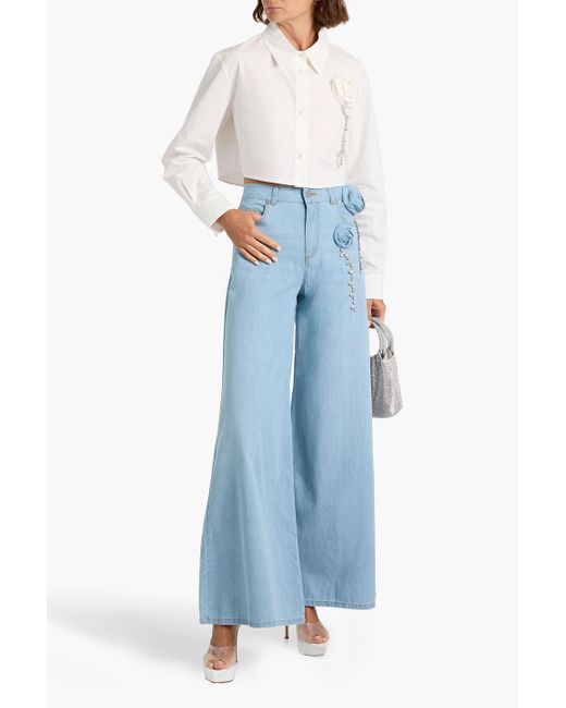 Area Blue Embellished High-Rise Wide-Leg Jeans
