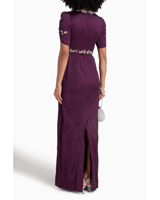 Erdem Purple Crystal-Embellished Satin Gown