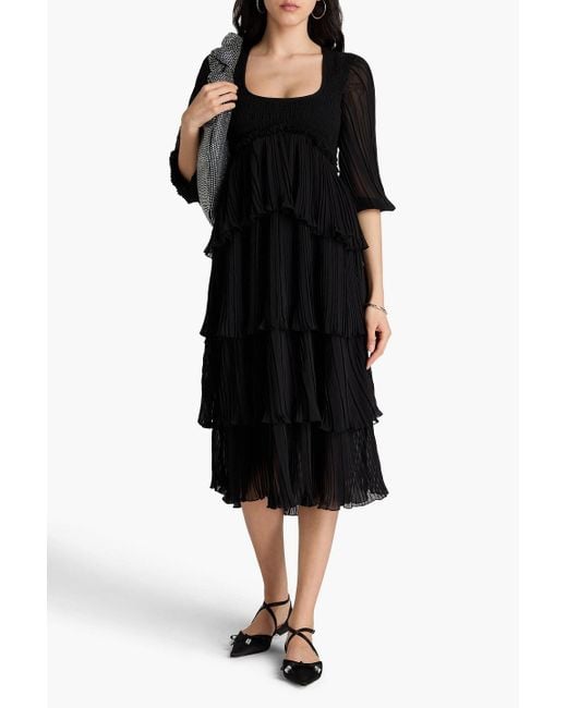 ganni georgette midi dress Ganni Women's Floral Pleated Georgette Midi-Dress - Heather