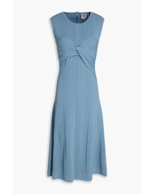 Hervé Léger Blue Twisted Ribbed-knit Midi Dress