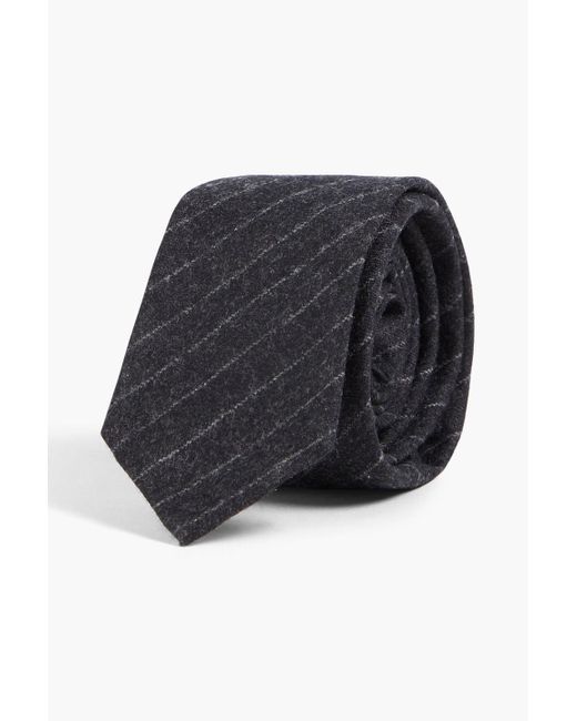 Thom Browne Black Pinstriped Wool-Flannel Tie for men