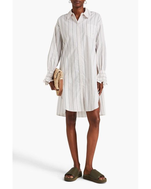 Claudie Pierlot White Striped Cotton And Linen-blend Gauze Mini Shirt Dress