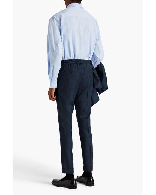 Paul Smith Blue Slim-fit Wool And Cashmere-blend Flannel Drawstring Pants for men
