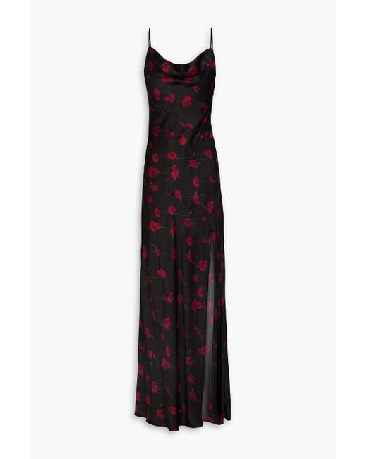 Nicholas Purple Draped Floral-Print Silk-Blend Satin Gown