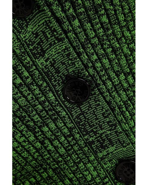 Ganni Green Cropped Marled Ribbed-knit Cardigan