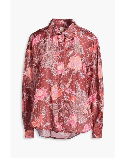 HANNAH Pink Stevie Floral-print Silk-satin Shirt