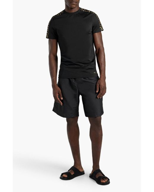 Versace Black Printed Mesh-paneled Stretch-jersey T-shirt for men