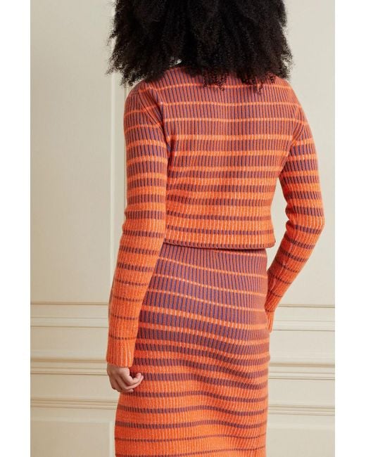 The Elder Statesman Orange Gerippter cardigan aus einer kaschmirmischung mit streifen